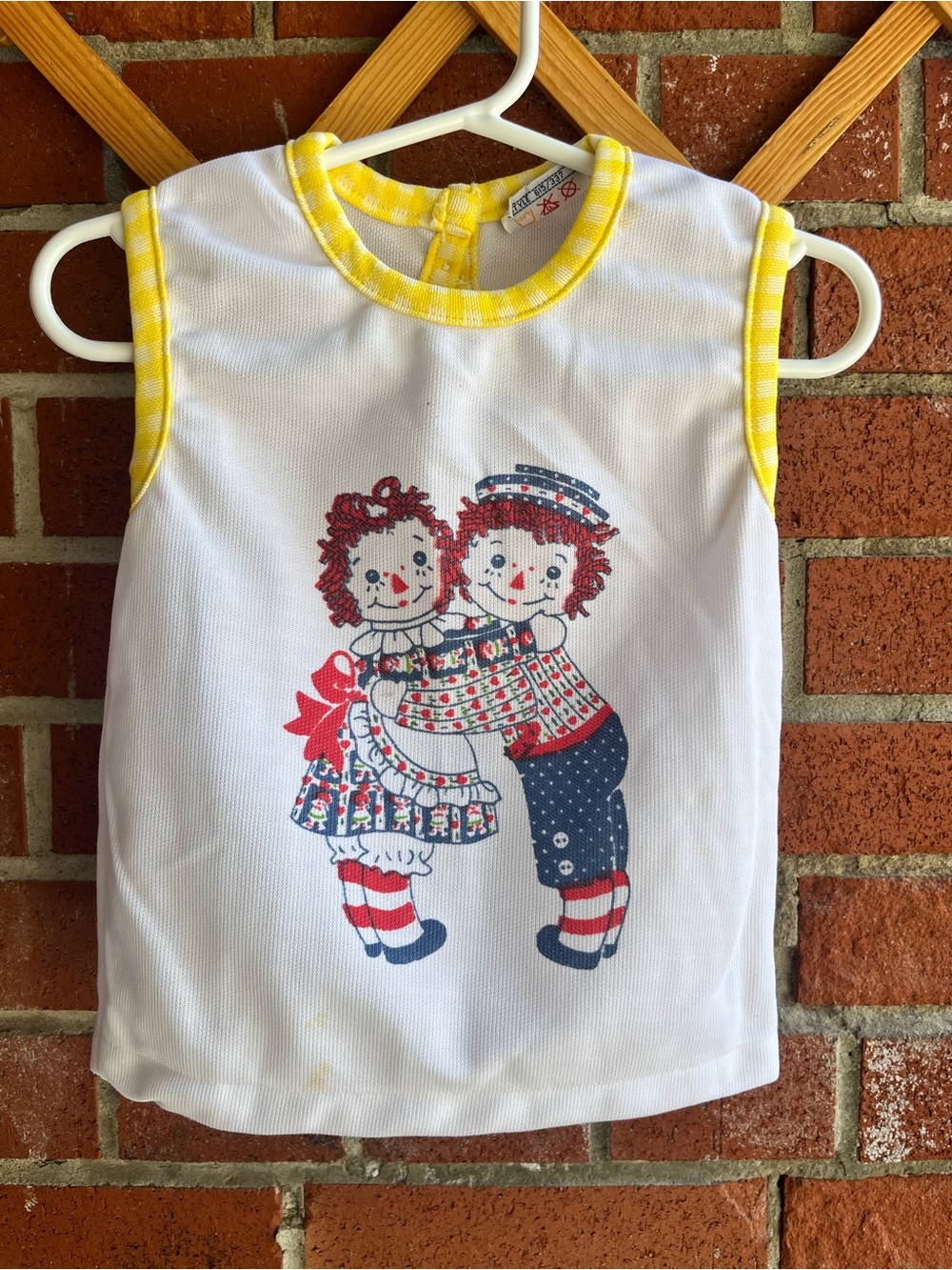 Vintage Kids Raggedy Ann & Andy Tank Top with Yellow Gingham Trim